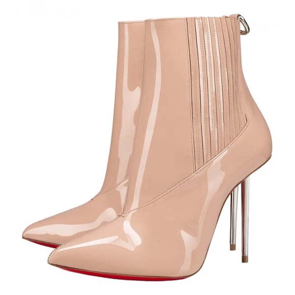 Christian Louboutin Epic Boot 100 Nude Patent Stiletto Heel Ankle Bootie 38.5 - Picture 1 of 11